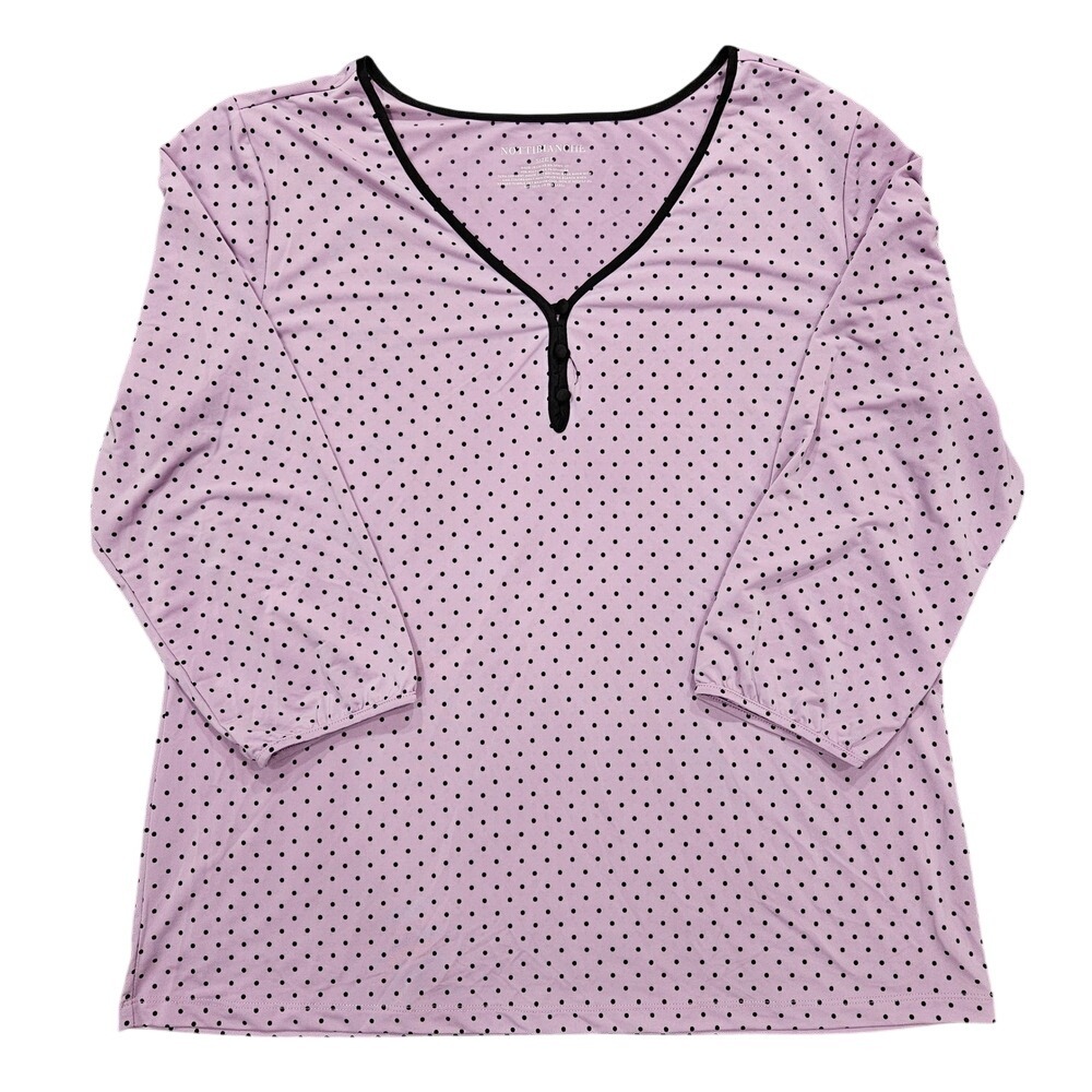 Nottibianche Lavender‎ Polka Dot Pajama Top V-Neck 3/4 Sleeve Purple Large